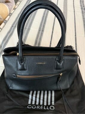 Black Pebbled Leather Satchel with Gold Hardware